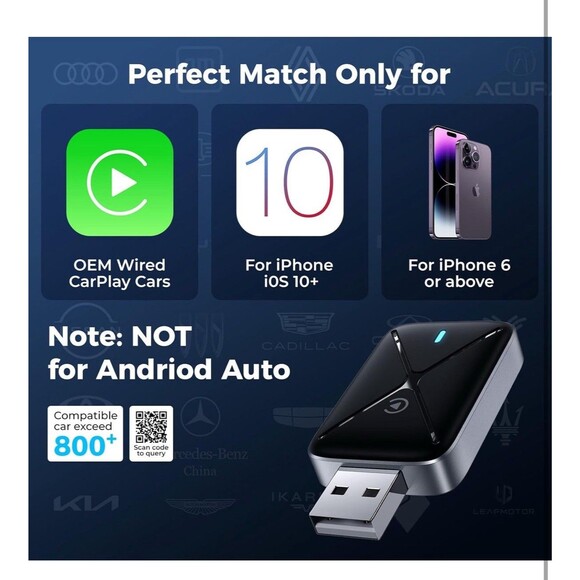 Hameby Wireless CarPlay Adapter Bluetooth WIFI Wired to Wireless Apple Car play - Picture 8 of 16